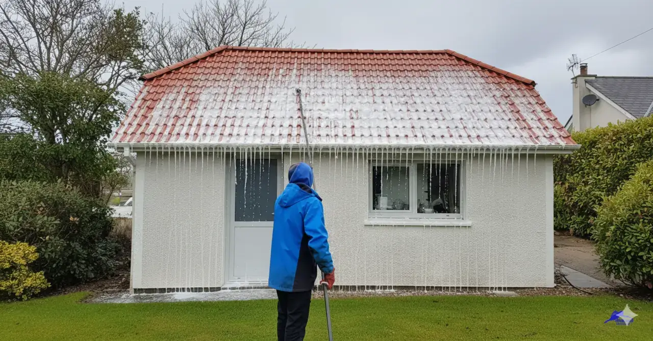 Pranje crvenog krova kuće softwash metodom pranja